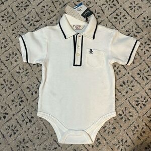 NWT Baby Boy Collared White Body Suit 12 mo